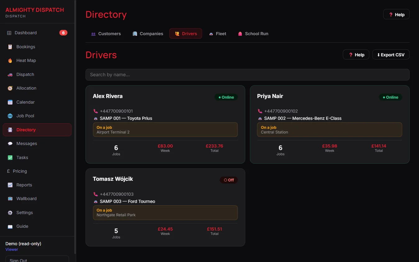 Driver directory with document expiry dates