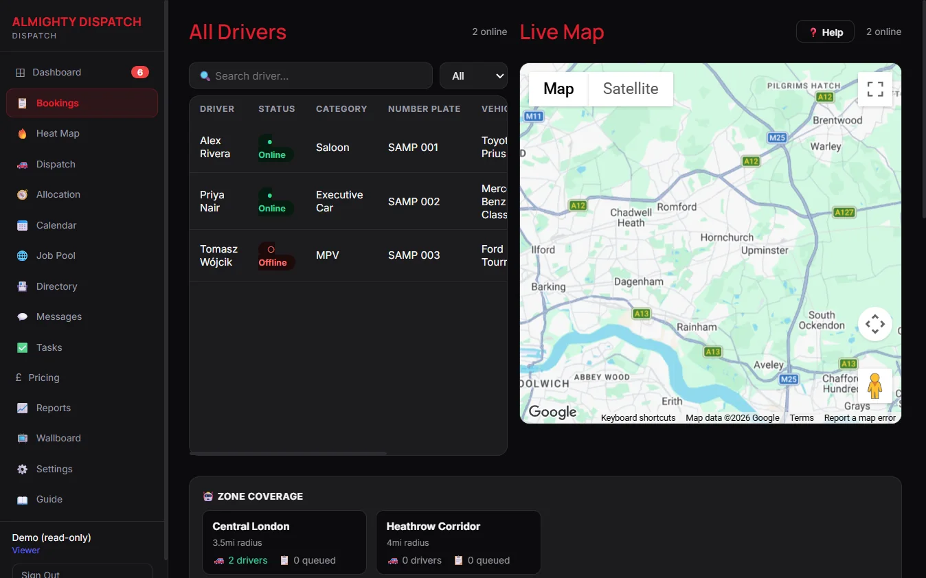 Live map of drivers with their status